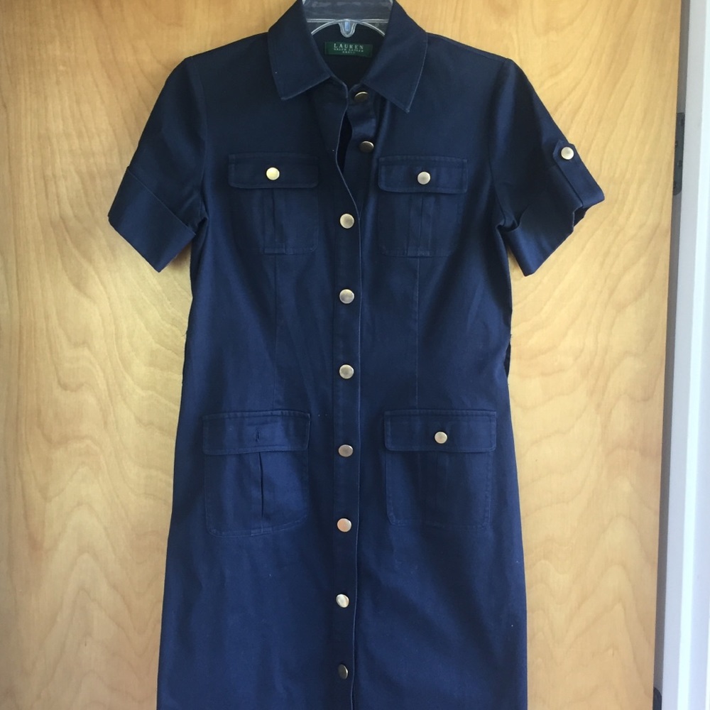 Lauren Ralph Lauren Navy Gold Buttondown Dress